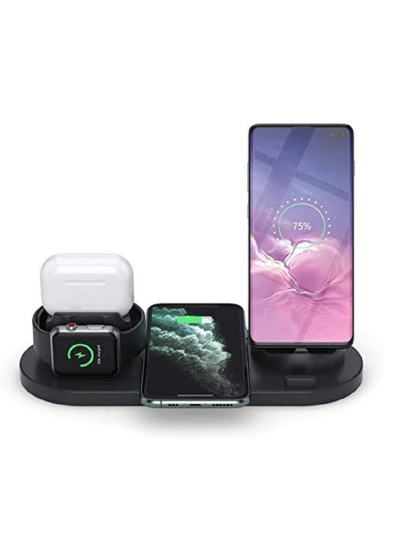 Generic - Wireless Charger 6 in 1 Wireless Fast Charging Station For Apple Watch/AirPods Pro/iPhone 12/11/11pro/11pro Max/X/XS/XR Samsung S20/S10 Charging Dock Station For Other Qi Phones Black - Image 1