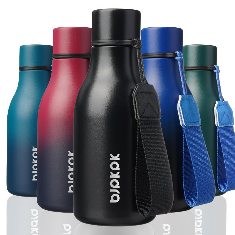 BJPKPK Insulated Water Bottles 12oz Stainless Steel Metal Water Bottle with Strap BPA Free Leak Proof Jugs Mugs Flasks Reusable Thermal Flasks for Sports Travel Black - Image 2