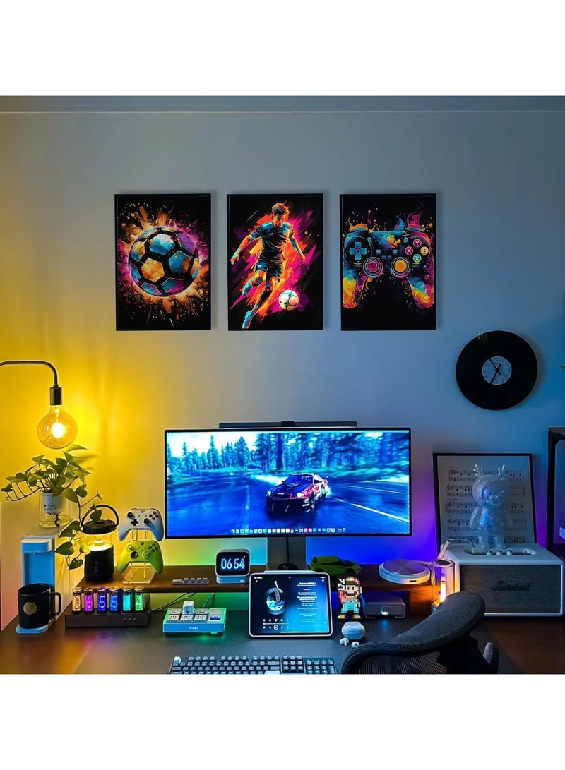 مؤسسة فكرة اليوم لوحة فنية جدارية من القماش، لوحات فنية لألعاب التحكم، لوحة قماشية ملونة بحبر ملون، ملصقات لجماليات الغرفة، لوحة فنية جدارية من القماش لكرة القدم لديكور غرفة الأولاد 12×16 - مجموعة بدون إطار من 3 قطع - Image 2