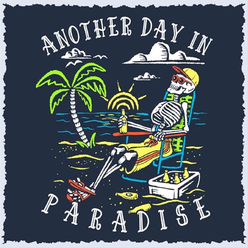 Salty Bones Another Day in Paradise Tropical Beach Graphic T-Shirt, 100% Ringspun Cotton, Classic Fit, Printed in USA (US, Alpha, Large, Regular, Regular, Navy) - Image 3