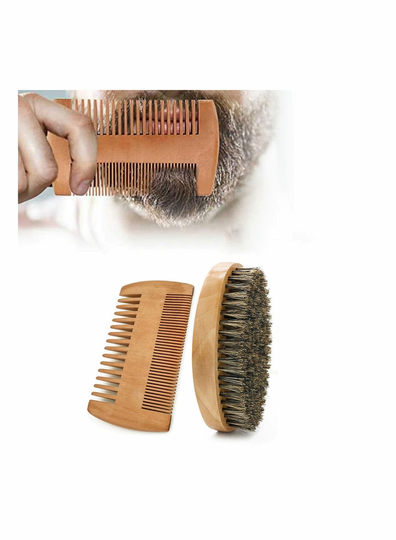 Y&D Beard Brush Comb Set for Men Wooden Hair Moustache Combing Removing Debris Massages Face - Image 1