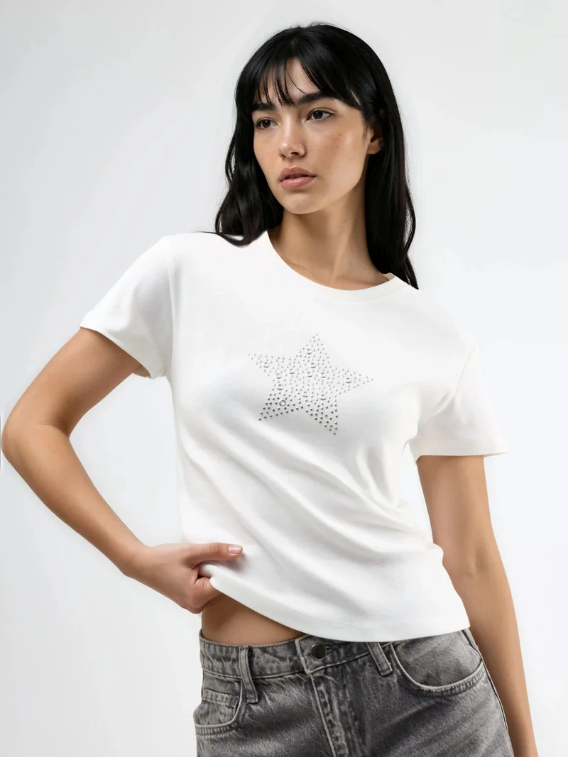 بوسيم BUSEM Stone Detailed Crew Neck T-Shirt