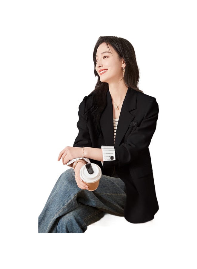 First Application Chushen Spring And Autumn Women'S Blazer, Fashionable And Elegant, Suitable For Commuting And Casual Wear, Formal Suit Jacket S141F4821, Black, M - Image 3