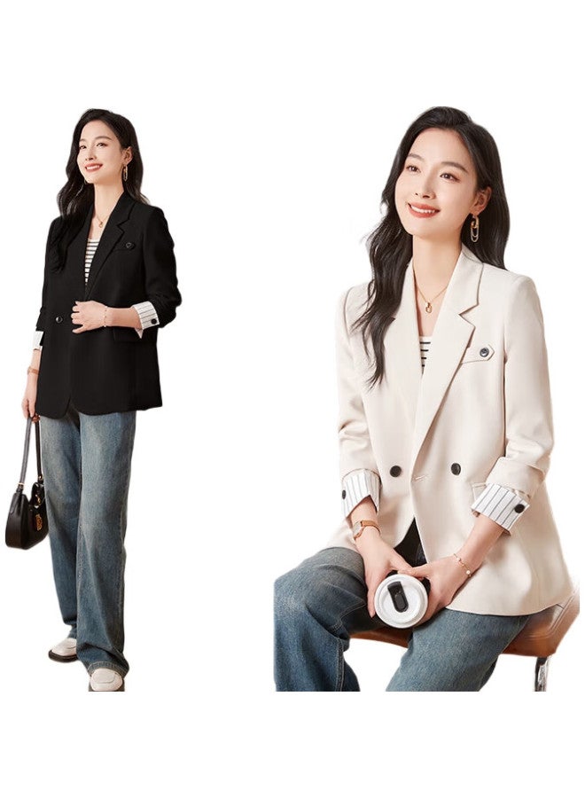 First Application Chushen Spring And Autumn Women'S Blazer, Fashionable And Elegant, Suitable For Commuting And Casual Wear, Formal Suit Jacket S141F4821, Black, M - Image 1
