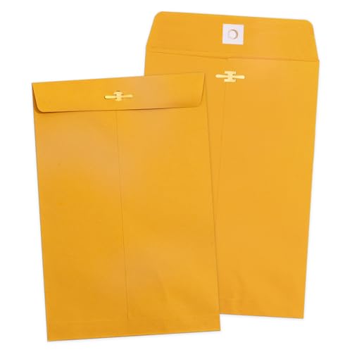 Goefun 6x9 Clasp Envelopes - 100 Pack, Goefun Yellow Manilla Envelopes 6x9, 100GSM Heavy Kraft Paper, for Business, Legal, Office - Image 1