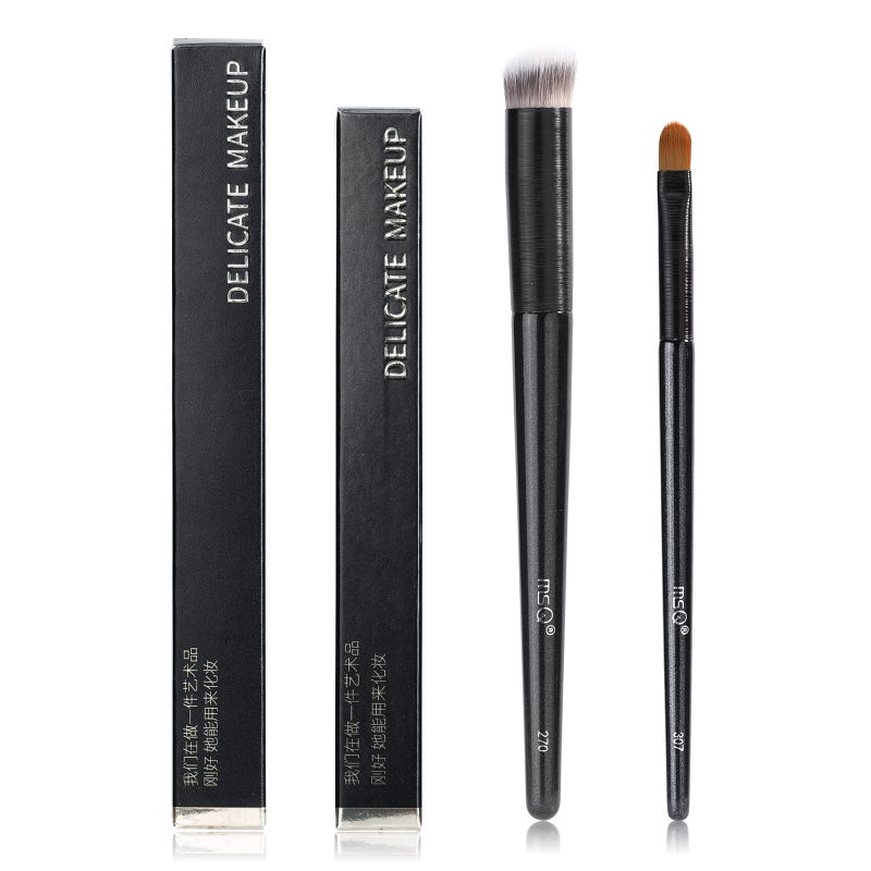 MSQ 2pcs Concealer Brush Angled Top Concealer Makeup Brush Under Eye Mini Angled Brush Nose Contour Brush Small Makeup Foundation Brushes for Concealer Powder Cream Liquid Makeup (Black) - Image 2