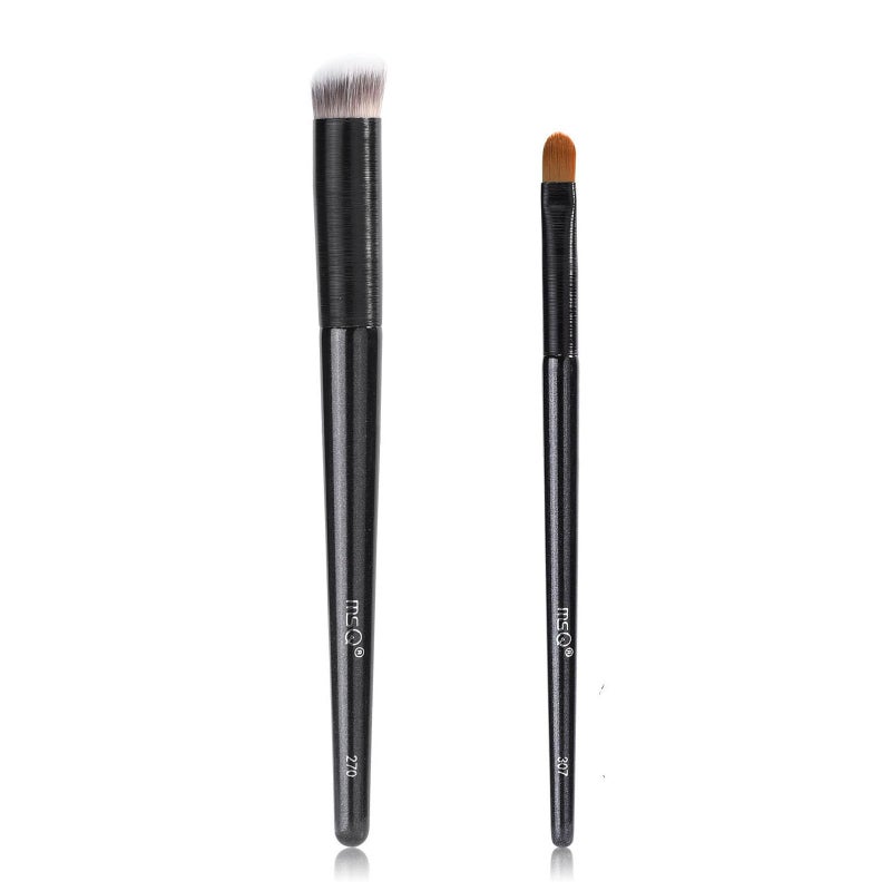 MSQ 2pcs Concealer Brush Angled Top Concealer Makeup Brush Under Eye Mini Angled Brush Nose Contour Brush Small Makeup Foundation Brushes for Concealer Powder Cream Liquid Makeup (Black) - Image 1