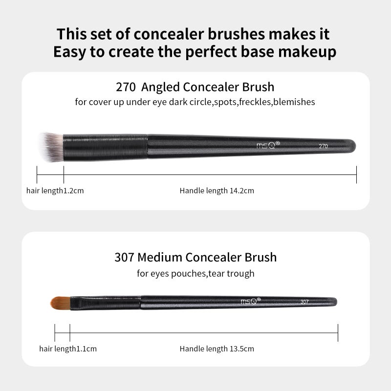 MSQ 2pcs Concealer Brush Angled Top Concealer Makeup Brush Under Eye Mini Angled Brush Nose Contour Brush Small Makeup Foundation Brushes for Concealer Powder Cream Liquid Makeup (Black) - Image 3