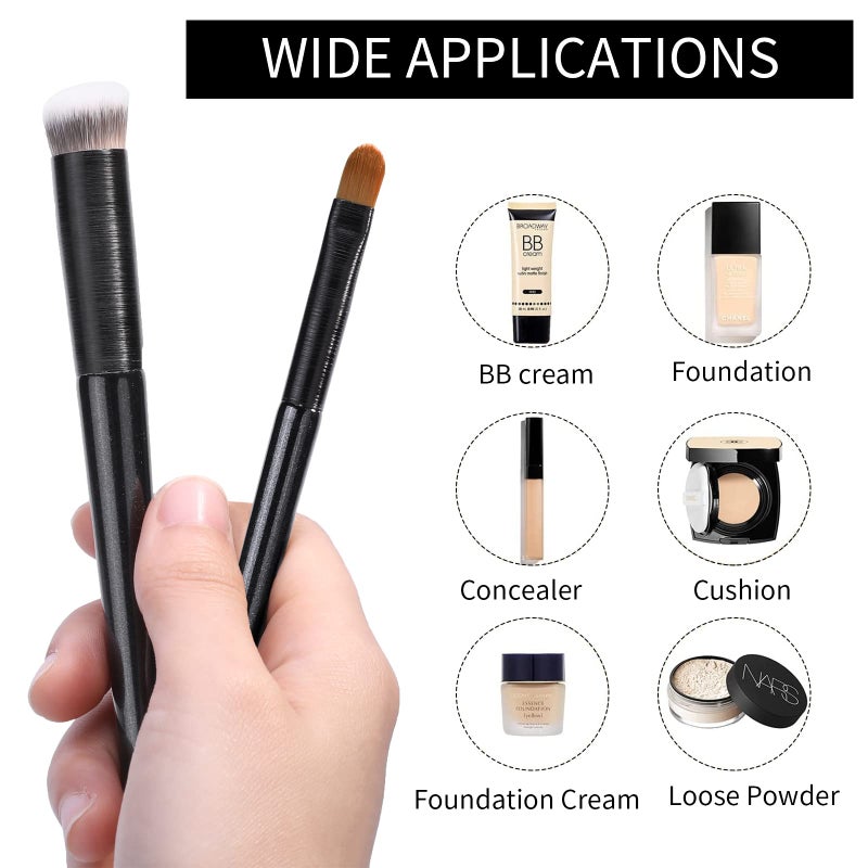 MSQ 2pcs Concealer Brush Angled Top Concealer Makeup Brush Under Eye Mini Angled Brush Nose Contour Brush Small Makeup Foundation Brushes for Concealer Powder Cream Liquid Makeup (Black) - Image 5