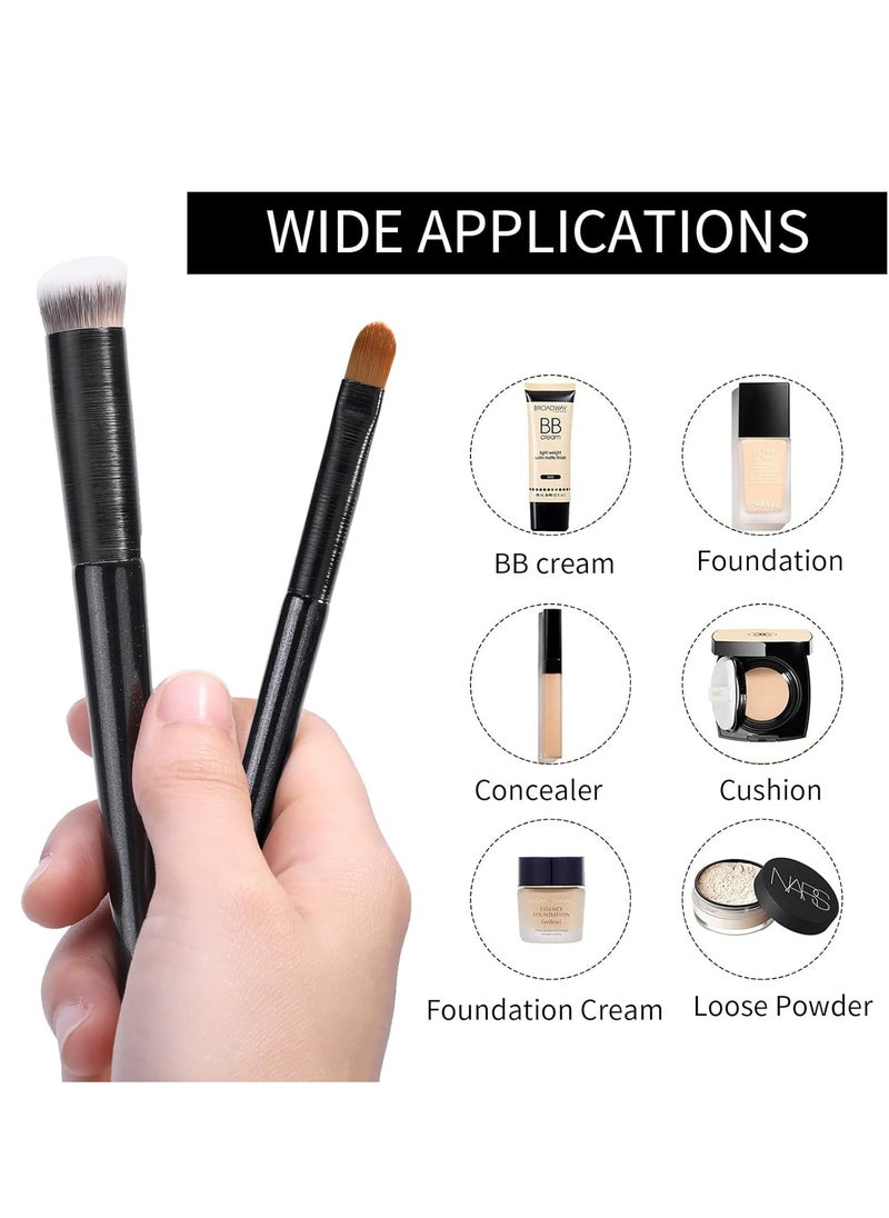 MSQ MSQ 2pcs Concealer Brush Angled Top Concealer Makeup Brush Under Eye Mini Angled Brush Nose Contour Brush Small Makeup Foundation Brushes for Concealer Powder Cream Liquid Makeup (Black)  - Image 4