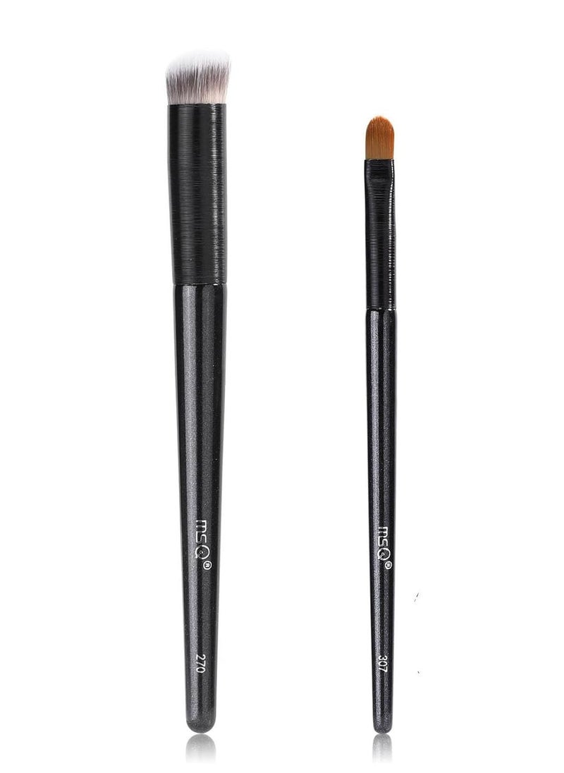 MSQ MSQ 2pcs Concealer Brush Angled Top Concealer Makeup Brush Under Eye Mini Angled Brush Nose Contour Brush Small Makeup Foundation Brushes for Concealer Powder Cream Liquid Makeup (Black)  - Image 1