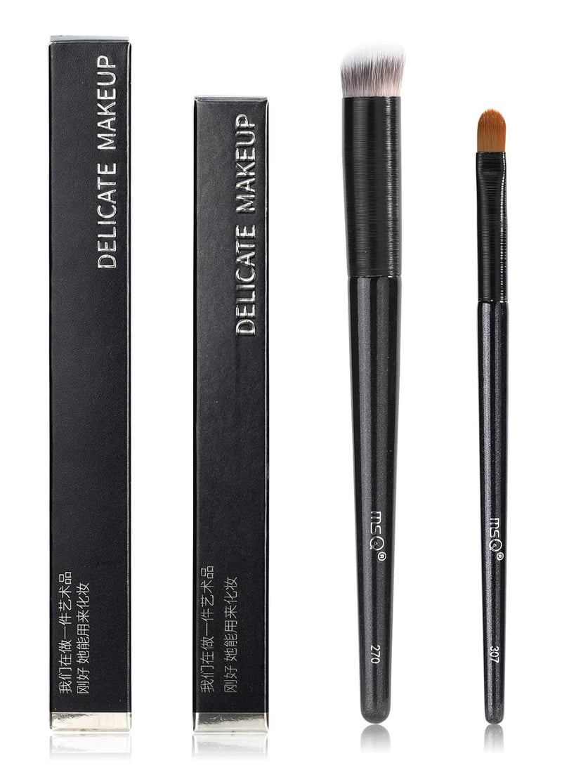 MSQ MSQ 2pcs Concealer Brush Angled Top Concealer Makeup Brush Under Eye Mini Angled Brush Nose Contour Brush Small Makeup Foundation Brushes for Concealer Powder Cream Liquid Makeup (Black)  - Image 2