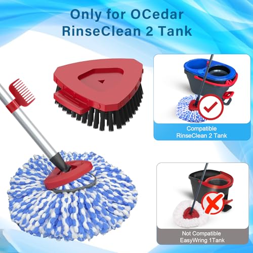 Fatmass Spin Mop Head and Brush Replacement Compatible with O Cedar RinseClean 2Tank System 4 Mop Replace Heads 1 Handle 1 Base and 1 Scrub Brush Combo Set - Image 5