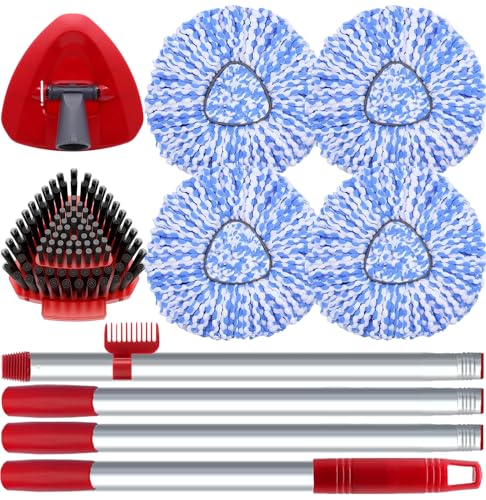 Fatmass Spin Mop Head and Brush Replacement Compatible with O Cedar RinseClean 2Tank System 4 Mop Replace Heads 1 Handle 1 Base and 1 Scrub Brush Combo Set - Image 2