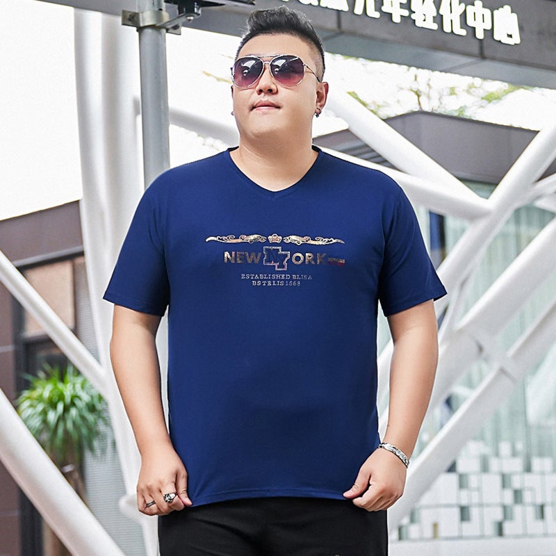 Fat Men's Extra Large Size Fashionable Youth Hot Drilling Short-sleeved T-shirt Fat Man Extra Large Ice Silk Cool T-shirt - Image 5
