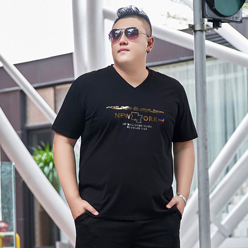 Fat Men's Extra Large Size Fashionable Youth Hot Drilling Short-sleeved T-shirt Fat Man Extra Large Ice Silk Cool T-shirt - Image 4
