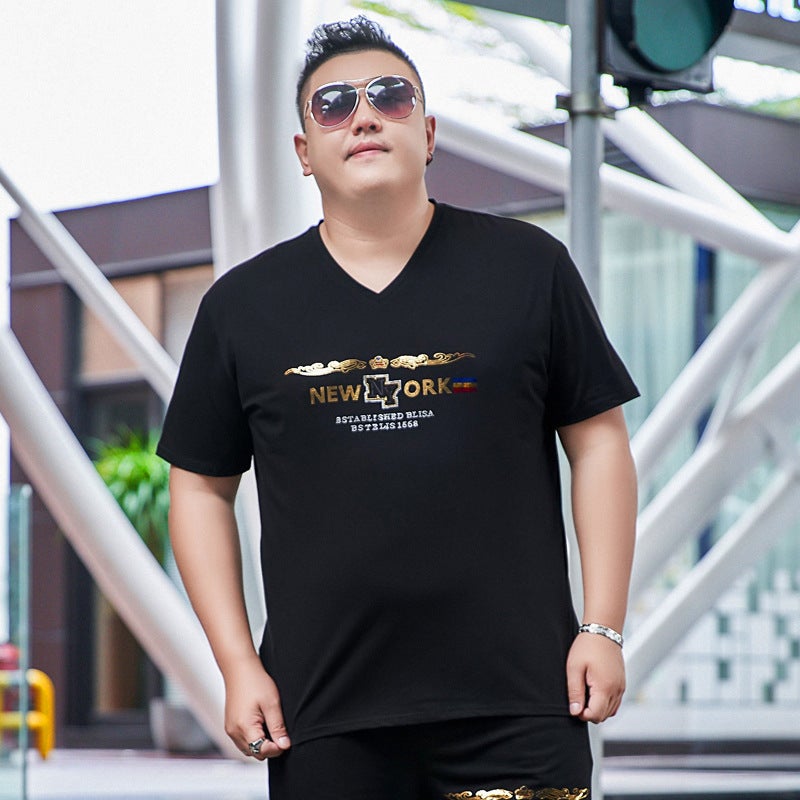Fat Men's Extra Large Size Fashionable Youth Hot Drilling Short-sleeved T-shirt Fat Man Extra Large Ice Silk Cool T-shirt - Image 2