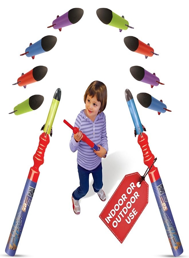 Geospace Hand Held Pump Rocket Combo Battle Pack - Flying Foam Rockets Outdoor Toys for Kids, Boys & Girls - 19" Set with 2 Launchers & 10 Rockets Set - Hand Stomper Rocket Toy - Cool Toys for Fun - Image 1
