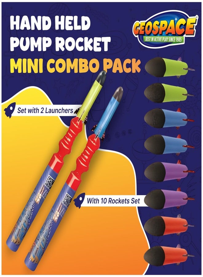 Geospace Hand Held Pump Rocket Combo Battle Pack - Flying Foam Rockets Outdoor Toys for Kids, Boys & Girls - 19" Set with 2 Launchers & 10 Rockets Set - Hand Stomper Rocket Toy - Cool Toys for Fun - Image 2