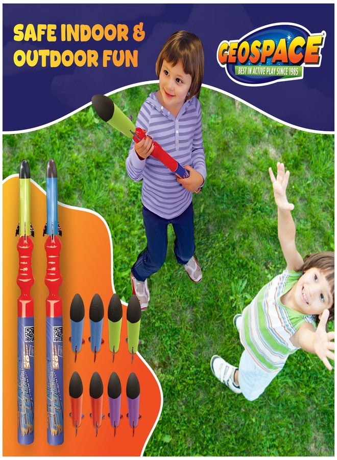 Geospace Hand Held Pump Rocket Combo Battle Pack - Flying Foam Rockets Outdoor Toys for Kids, Boys & Girls - 19" Set with 2 Launchers & 10 Rockets Set - Hand Stomper Rocket Toy - Cool Toys for Fun - Image 5