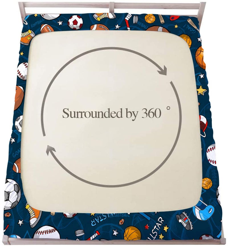 Gusuhome Boys Sports Fitted Sheet Full/Queen Size 3D Soccer Basketball Baseball Football Bedding for Kids Teens Bedroom Comfy Deep Pocket Bed Sheet Set Decorative for Sports Fans Blue - Image 4