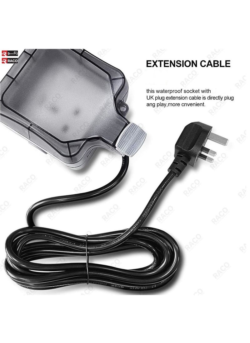 RACO RACO Waterproof Socket Extension Board | Heavy-Duty Cable Power Cord Socket Cover | IP66 Rated 13A UK Plug,220-250V Socket, Ideal for Various Outdoor Uses Single Socket.  - Image 2