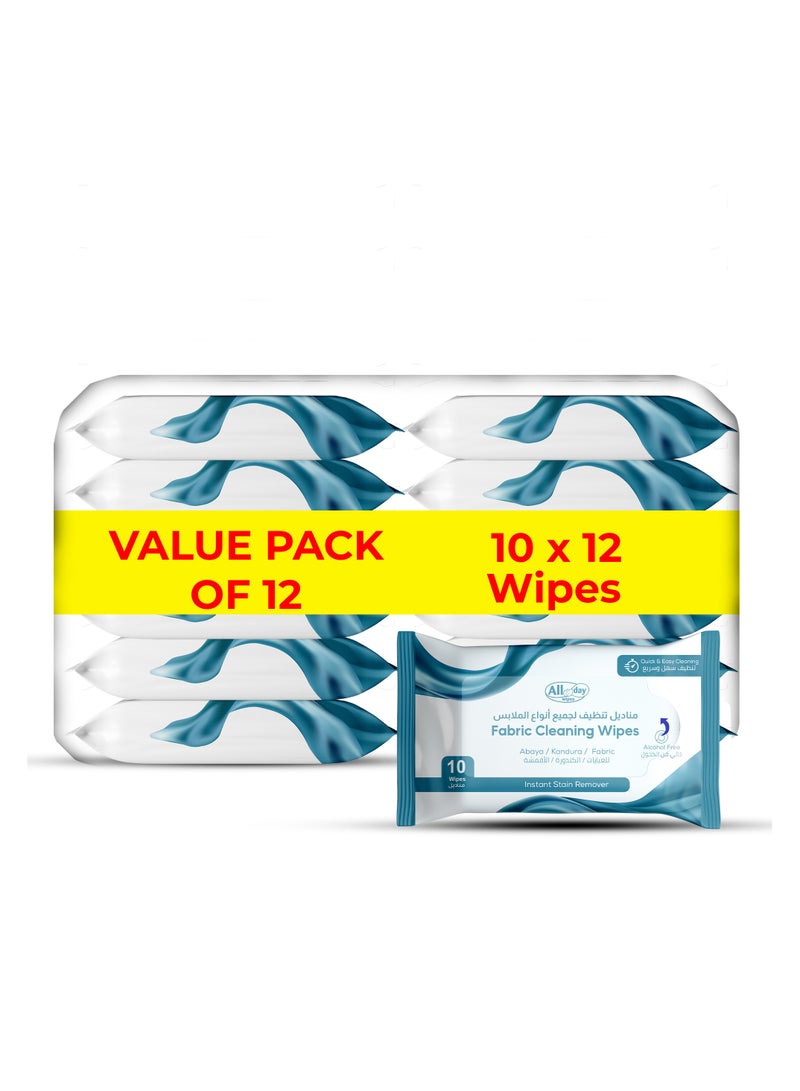 All day wipes All Day Fabric Cleaning Wet Wipes (Easy & Quick Clean) - 10 Count: Effective & Gentle-Removes Dirt, Stains, and Odors Without Damaging Fabrics. Freshness-Quick Cleanups Anytime, Anywhere. ( Pack of 12) - Image 1