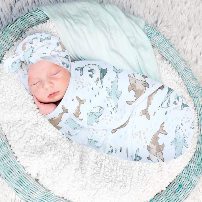 Cinaci 2 Pack Soft Cotton Baby Receiving Swaddle Blankets Wraps Sleep Sacks with Matching Bow Newborn Nursery Bow Hats Caps Beanies Bonnets for Baby Girls Boys Newborns Infants (Multicolor S3) - Image 3