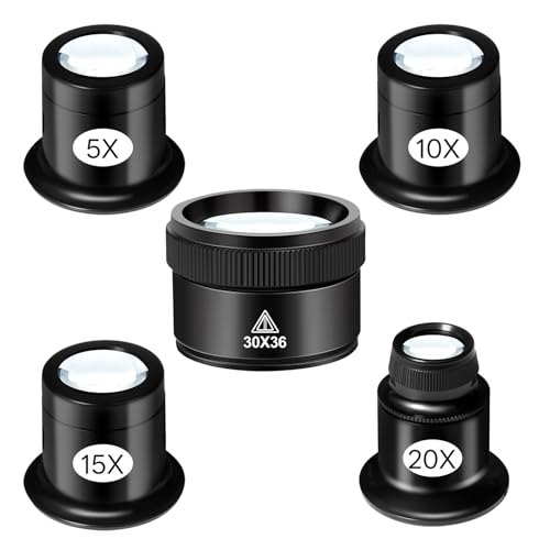 mlogiroa 5 Pcs Jewelers Loupe Set, Portable Eye Magnifier with 5X 10X 15X 20X 30X36mm Glass Lens, Mini Monocular Magnifying Glass for Jewelry Inspection, Watch Repair Tools, Circuit Inspection, Coins - Image 1