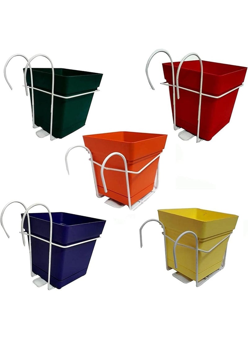 18cm Square Plastic Planter Pot 5 Colors - With Stand for Balcony, - Image 1