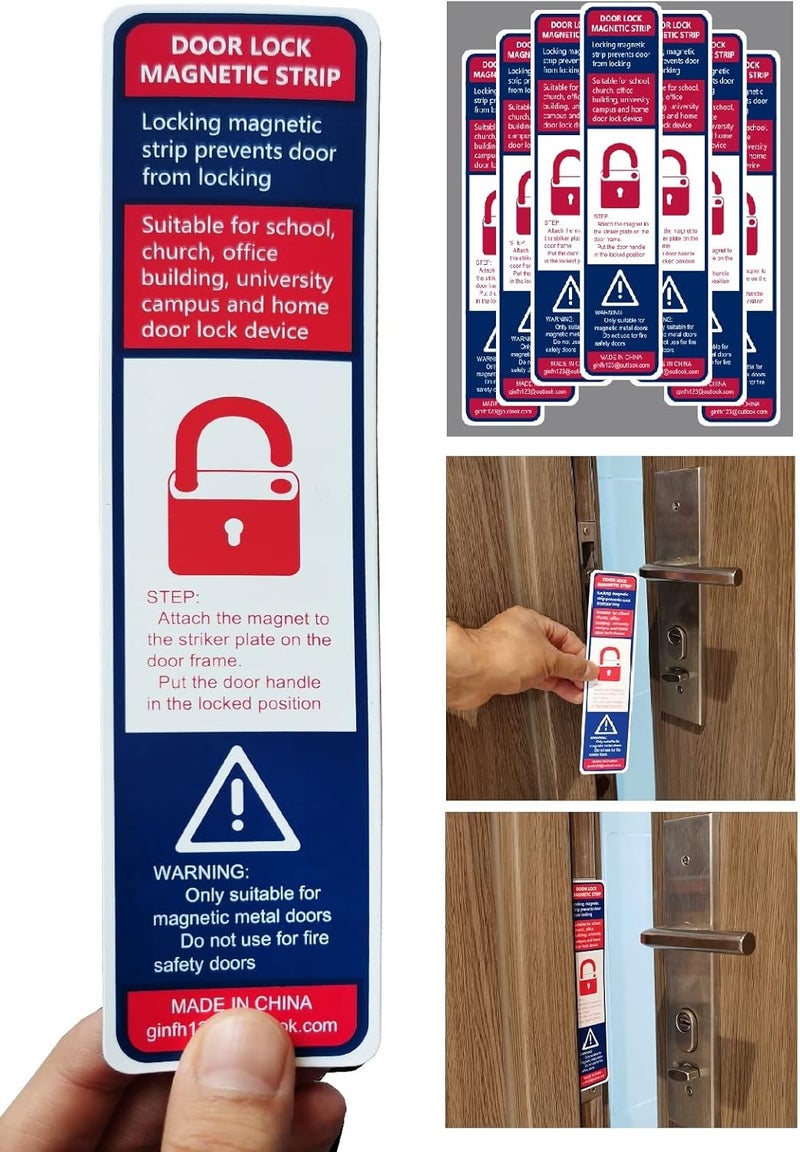GINFH Lockdown Magnetic Strips Door Security Devices Thin Magnetic Strips School Office Emergency Easy Quick Lock Door Latch White Text Version (6) - Image 5