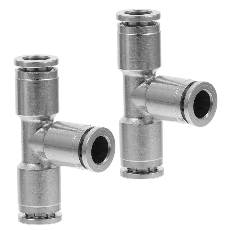 2Pcs Copper Push To Connect Tee Air Hose Fittings Stainless Steel Quick Joint For Pneumatic - Image 2