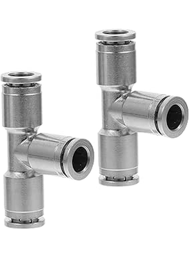 2Pcs Copper Push To Connect Tee Air Hose Fittings Stainless Steel Quick Joint For Pneumatic - Image 1