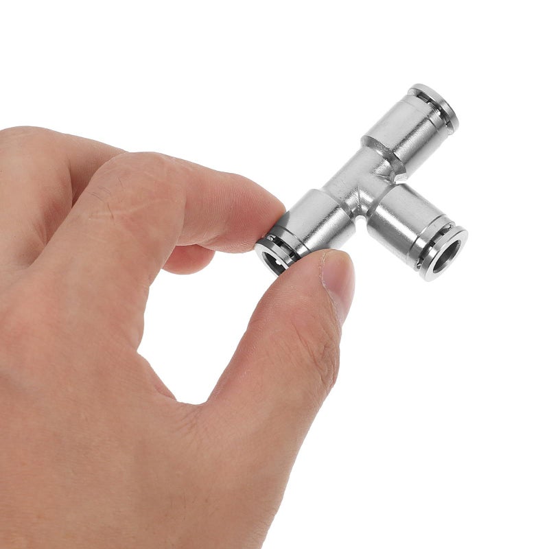 2Pcs Copper Push To Connect Tee Air Hose Fittings Stainless Steel Quick Joint For Pneumatic - Image 4
