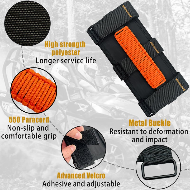 KKIKK Paracord Jeep Grab Handles 2 Pack Jeep Wrangler Roll Bar Grab Handles for JK TJ JL CJ YJ JKU JLU and Gladiator JT Wrangler Hardware Handle 19952023 Modles Orange - Image 4