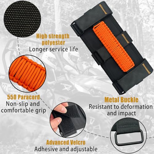 KKIKK Paracord Jeep Grab Handles 2 Pack Jeep Wrangler Roll Bar Grab Handles for JK TJ JL CJ YJ JKU JLU and Gladiator JT Wrangler Hardware Handle 19952023 Modles Orange - Image 3