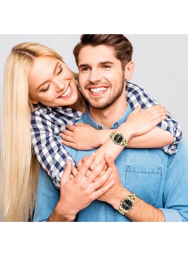 BINBOND Valentines Couple Pair Watches Men and Women Luminous Calendar Waterproof Gold Silver Stainless Steel Quartz Watch Blue Face his and Hers Watches Set Lovers Set of 2 - Image 4