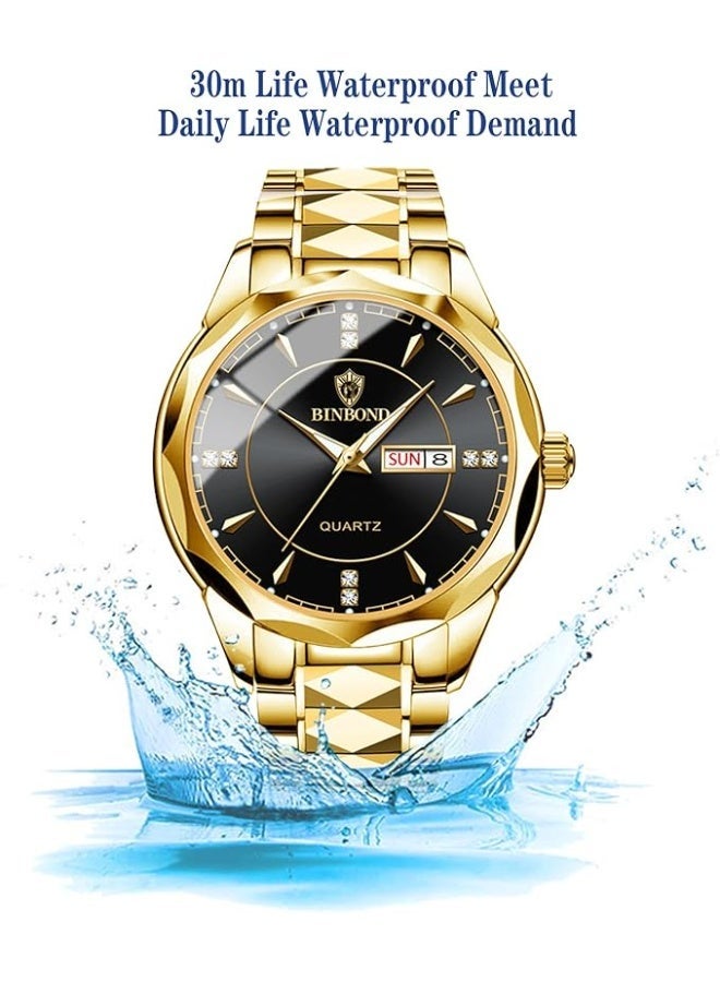 BINBOND Valentines Couple Pair Watches Men and Women Luminous Calendar Waterproof Gold Silver Stainless Steel Quartz Watch Blue Face his and Hers Watches Set Lovers Set of 2 - Image 5