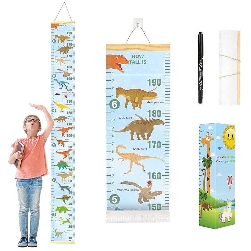 Smlper Growth Chart for Kids,Child Height Chart Ruler for Wall,Wood Frame Fabric Canvas Height Measurement Ruler for Kids Nursery Room,Removable Wall Decor 79"x7.9" - Image 1