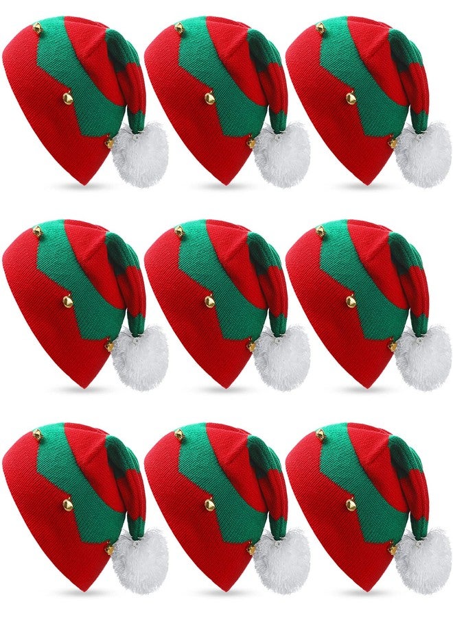 JaGely 9 Pcs Christmas Elf Hat Xmas Elf Beanie Adult Santa Hats for Christmas Holiday Winter for Women Men - Image 1