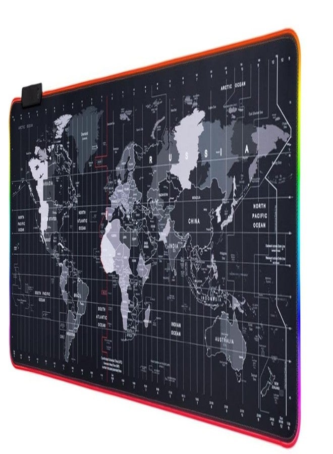 إينوفيرا (ليبل) INOVERA (LABEL) لوحة ماوس مطاطية مخيطة مضادة للانزلاق مع خريطة العالم بإضاءة RGB لأجهزة الكمبيوتر المحمولة والمكتبية، 800 طول × 300 عرض مم (أسود) - Image 1
