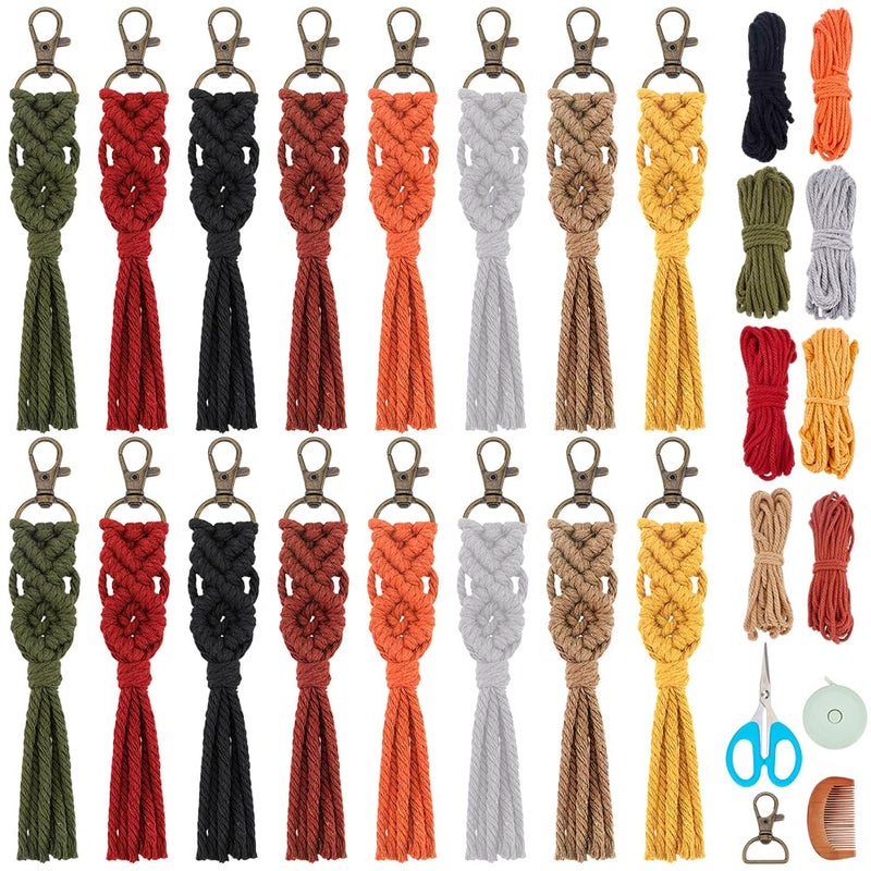 BEUNITONE 16 Sets Macrame Tassel Keychain Kit for Adults Colorful Macrame Cord Knotting Kit Boho Mini Macrame Tassel Keychain with Instruction mini Keychain for Car Key Purse Phone Wallet Charm - Image 1