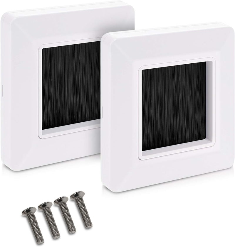 kwmobile Flush Brush Wall Plate - 2x Single Gang Flush Wall Mounted Brush Faceplate to Cover Outlets, Sockets and Tidy Up Wires and Cables - Black - Image 1