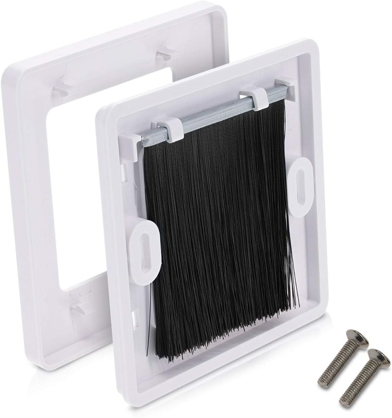 kwmobile Flush Brush Wall Plate - 2x Single Gang Flush Wall Mounted Brush Faceplate to Cover Outlets, Sockets and Tidy Up Wires and Cables - Black - Image 4