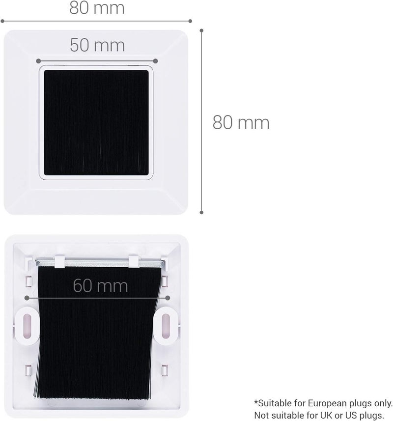 kwmobile Flush Brush Wall Plate - 2x Single Gang Flush Wall Mounted Brush Faceplate to Cover Outlets, Sockets and Tidy Up Wires and Cables - Black - Image 3