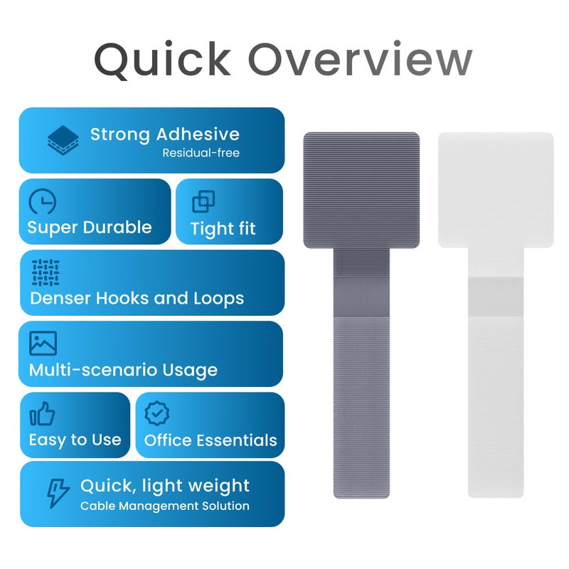 LX IntMfr. Hook and Loop Cable Ties, Self Adhesive Hook and Loop Cable Straps, Sticky-back Cord Organizer, Cable Clip, Household & Office Essentials, 40Pcs per Pack - Image 2