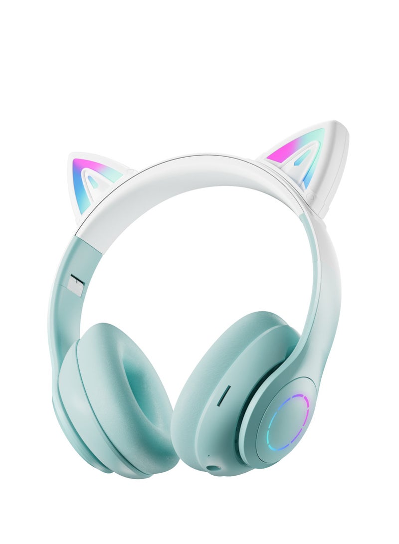 GULFLINK Cat Ear Foldable Comfortable Headphones For Kids Bluetooth Headphone With Microphone Green - Image 1