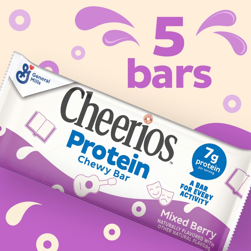 Cheerios Protein Chewy Bars, Snack Bars, Mixed Berry, 5 Ct, 6.35 oz - Image 2