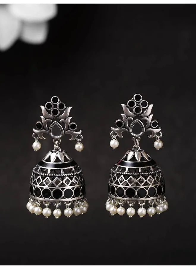 VOYLLA Rangabati Black Enamel Embellished Earrings