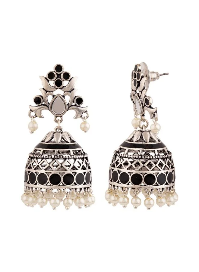VOYLLA Rangabati Black Enamel Embellished Earrings